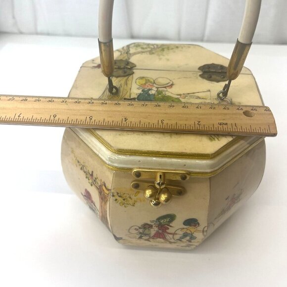 Judith Prothrombin Octagonal Hand Bag Purse Vintage 60s Art Deco Wood Whimsical - Picture 12 of 14
